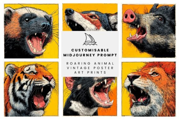 Download Roaring Animal Vintage Poster Art Prints - Print Collection
